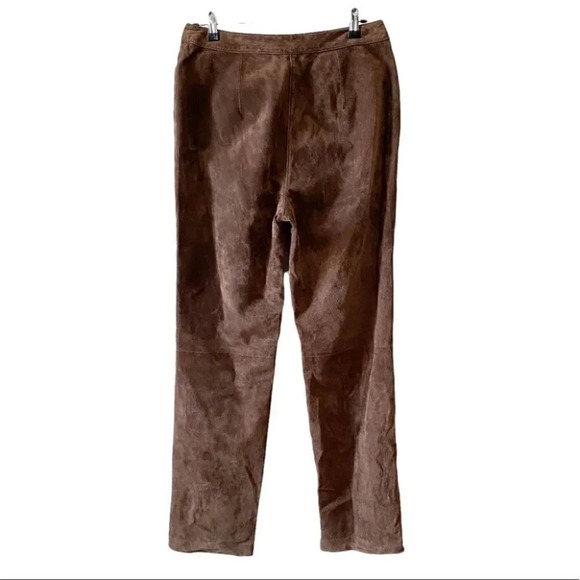 Vintage Suede Leather Pants High Waisted Straight Leg  Chocolate Brown Size 10 - Picture 2 of 16